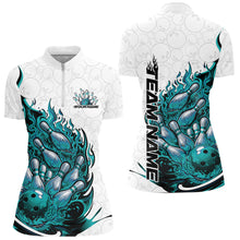 Load image into Gallery viewer, Cusom Turquoise Blue Flame Bowling Women Team Shirt, Fire Bowling Tournament Jersey IPHW11132