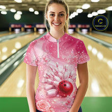 Load image into Gallery viewer, Custom Elegant Pink Butterfly And Roses Women Bowling Quarter-Zip Shirt, Ladies Outfit IPHW11143