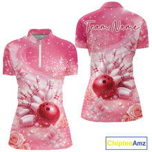 Load image into Gallery viewer, Custom Elegant Pink Butterfly And Roses Women Bowling Quarter-Zip Shirt, Ladies Outfit IPHW11143