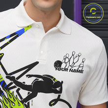 Load image into Gallery viewer, Custom Blue And Green Camo Strike Bowling Polo Shirt For Men, Bowling Heartbeat Pulse Line IPHW9249