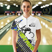 Load image into Gallery viewer, Custom Blue And Green Camo Strike Bowling Quarter-Zip Shirt For Women, Bowling Heartbeat IPHW9249