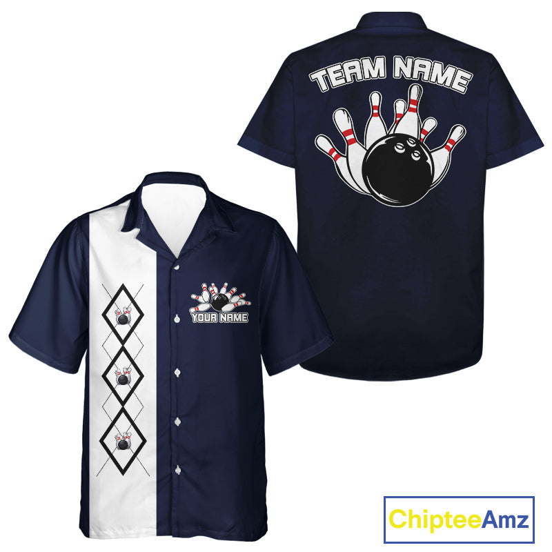 Custom Classic Vintage Argyle Bowling Men And Women Button Up, Retro Bowling Team Shirt IPHW10068