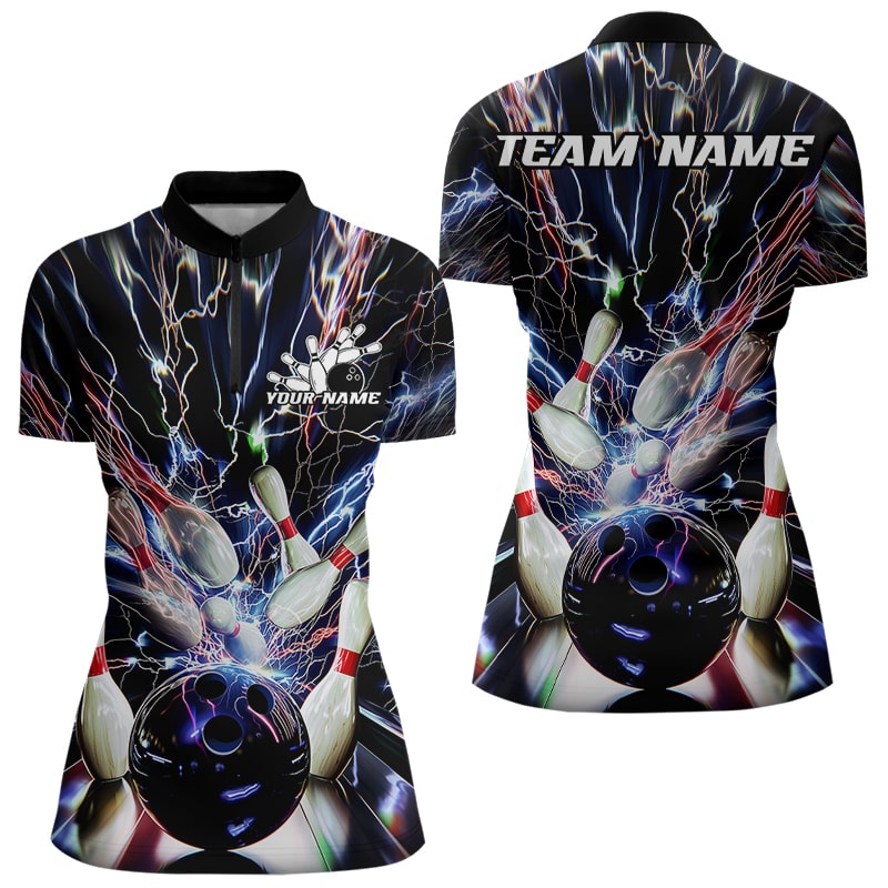 Custom Thunder Lightning Bowling Quarter-Zip Team Shirts For Women, Colorful Bowling Jersey IPHW8052