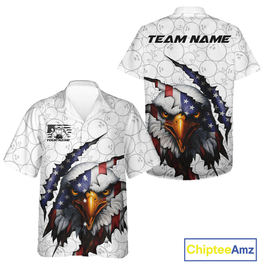 Custom Patriotic Eagle Men And Women Bowling Team Shirt, US Flag Eagle Bowling League Shirt IPHW10190