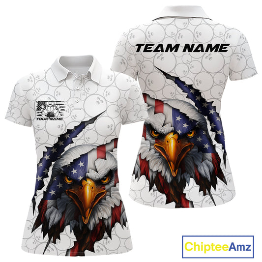 Custom Patriotic Eagle Women Bowling Team Shirt, US Flag Eagle Bowling League Shirt IPHW10190