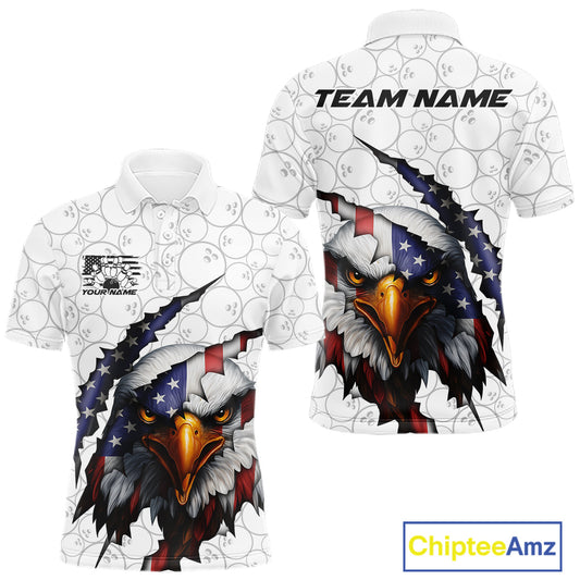 Custom Patriotic Eagle Men Bowling Team Shirt, US Flag Eagle Bowling League Shirt IPHW10190