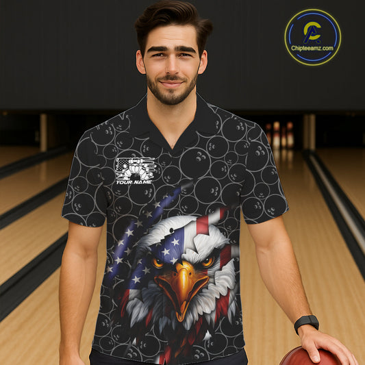 Custom Patriotic Eagle Men And Women Bowling Team Shirt, US Flag Eagle Bowling League Shirt IPHW10191