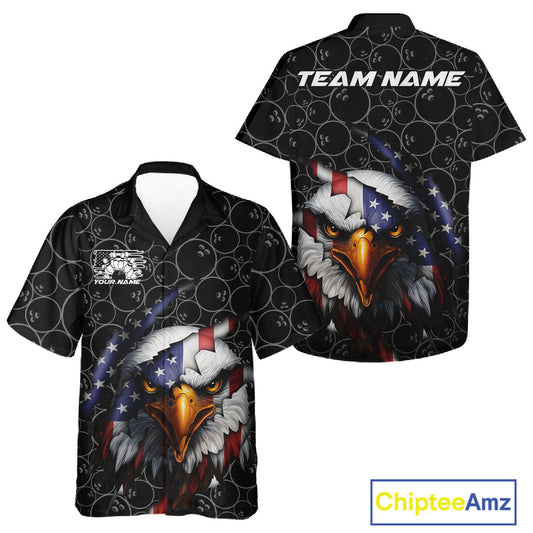 Custom Patriotic Eagle Men And Women Bowling Team Shirt, US Flag Eagle Bowling League Shirt IPHW10191