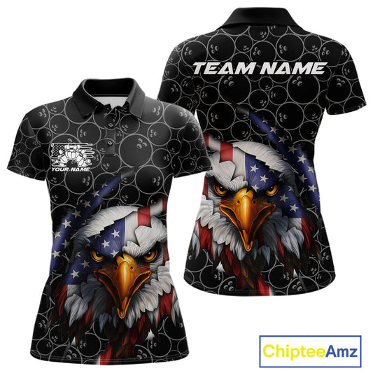Custom Patriotic Eagle Women Bowling Team Shirt, US Flag Eagle Bowling League Shirt IPHW10191