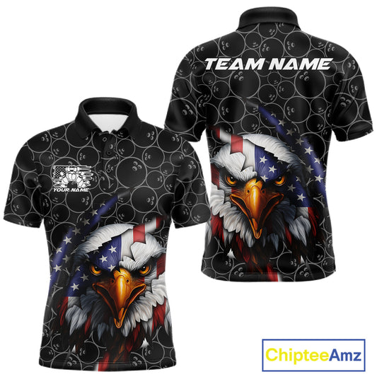 Custom Patriotic Eagle Men Bowling Team Shirt, US Flag Eagle Bowling League Shirt IPHW10191