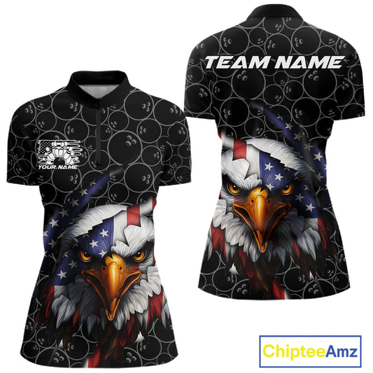 Custom Patriotic Eagle Women Bowling Team Shirt, US Flag Eagle Bowling League Shirt IPHW10191