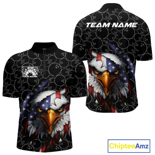 Custom Patriotic Eagle Men Bowling Team Shirt, US Flag Eagle Bowling League Shirt IPHW10191