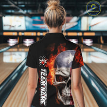 Load image into Gallery viewer, Custom Flame Skull American Texas Flag Women Bowling Shirt, Patriotic Bowling Jerseys IPHW10635