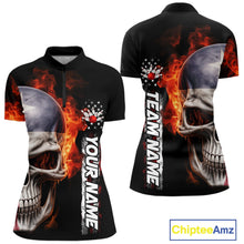 Load image into Gallery viewer, Custom Flame Skull American Texas Flag Women Bowling Shirt, Patriotic Bowling Jerseys IPHW10635