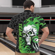 Load image into Gallery viewer, Custom Black And Green Flame Skull Bowling Men Quarter-Zip Shirts, Skull Halloween Bowling Outfit IPHW8775