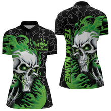 Load image into Gallery viewer, Custom Black And Green Flame Skull Bowling Women Quarter-Zip Shirt, Halloween Team Outfit IPHW8775