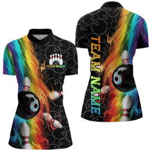 Load image into Gallery viewer, Custom Colorful Rainbow Flame Bowling Team Quarter-Zip Shirts For Women, Bowlers Outfits IPHW8784