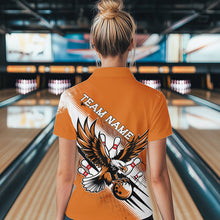 Load image into Gallery viewer, Custom Orange Bowling Jerseys, Eagle Bowling Women Quarter-Zip Shirts Team Bowlers Uniform IPHW8787