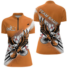 Load image into Gallery viewer, Custom Orange Bowling Jerseys, Eagle Bowling Women Quarter-Zip Shirts Team Bowlers Uniform IPHW8787