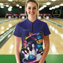 Load image into Gallery viewer, Custom Colorful Butterfly Bowling Women Quarter-Zip Shirts With Team Name, Bowlers Outfit IPHW9012