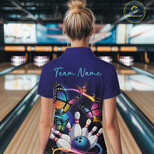 Load image into Gallery viewer, Custom Colorful Butterfly Bowling Women Quarter-Zip Shirts With Team Name, Bowlers Outfit IPHW9012