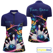 Load image into Gallery viewer, Custom Colorful Butterfly Bowling Women Quarter-Zip Shirts With Team Name, Bowlers Outfit IPHW9012