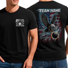 Load image into Gallery viewer, Custom Grunge American Flag Eagle Bowling T-Shirts For Men, Blue Lightning Design IPHW9059