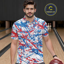 Load image into Gallery viewer, Custom Red, White And Blue Splatter Patriotic Bowling Polo Team Shirts For Men IPHW9263