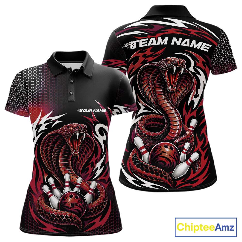 Custom Black And Red Tribal Cobra Snake Bowling Jerseys Bowling Women Polo Shirt IPHW11713
