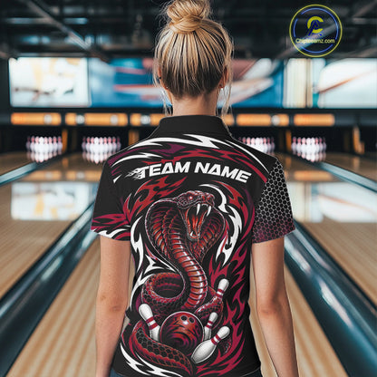Custom Black And Red Tribal Cobra Snake Bowling Jerseys Bowling Women Polo Shirt IPHW11713