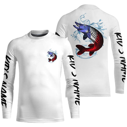 Personalized American Flag Musky Fishing Shirts, Patriotic Muskie Long Sleeve Fishing Shirts IPHW6274