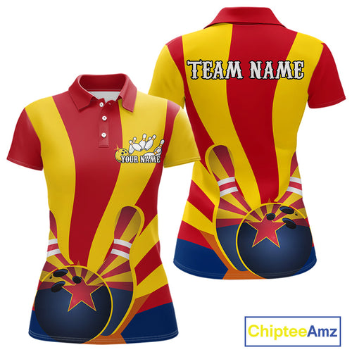 Custom Arizona State Flag Bowling Team Polo Shirts For Women, Bowling League Shirt IPHW9266