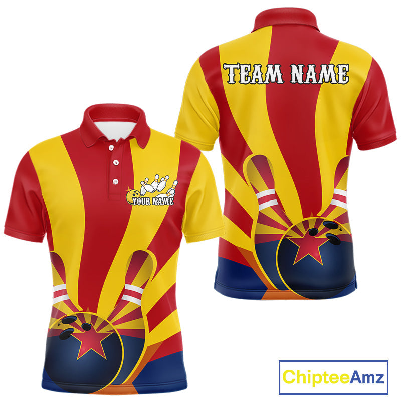 Custom Arizona State Flag Bowling Team Polo Shirts For Men, Bowling League Shirt IPHW9266