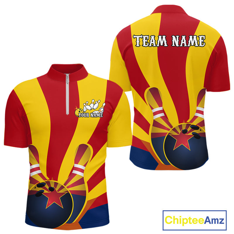 Custom Arizona State Flag Bowling Team Quarter-Zip Shirts For Men, Bowling League Shirt IPHW9266