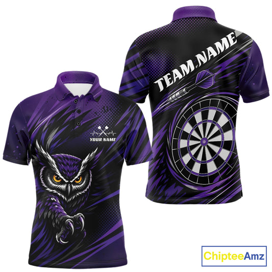 Custom Purple Owl Darts Men Polo Shirts, Dart Flights Darts League Shirt IPHW11732