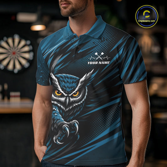 Custom Blue Owl Darts Men Polo Shirts, Dart Flights Darts League Shirt IPHW11733