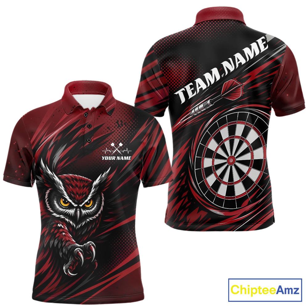 Custom Red Owl Darts Men Polo Shirts, Dart Flights Darts League Shirt IPHW11735