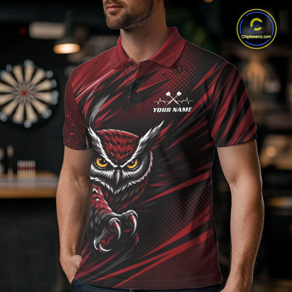 Custom Red Owl Darts Men Polo Shirts, Dart Flights Darts League Shirt IPHW11735