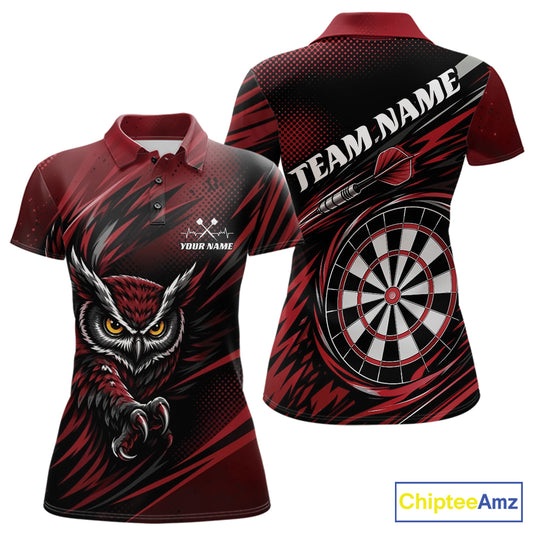 Custom Red Owl Darts Women Polo Shirts, Dart Flights Darts League Shirt IPHW11735