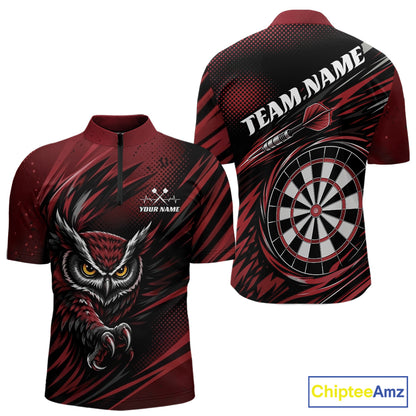 Custom Red Owl Darts Men Quarter Zip Shirts, Dart Flights Darts League Shirt IPHW11735