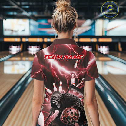 Custom Red Lightning Grim Reaper Bowling Women Quarter-Zip Shirt, Halloween Outfit IPHW9798