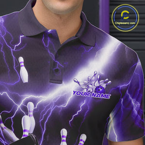 Custom Purple Thunder Lightning Grim Reaper Bowling Men Polo Shirt, Halloween Bowling Outfit IPHW9799