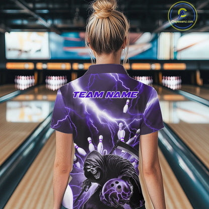 Custom Purple Lightning Grim Reaper Bowling Women Quarter-Zip Shirt, Halloween Outfit IPHW9799
