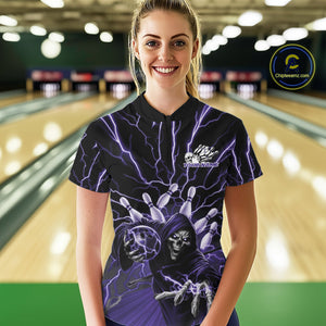Custom Purple Lightning Grim Reaper Bowling Women Quarter-Zip Shirt, Halloween Outfit IPHW9805