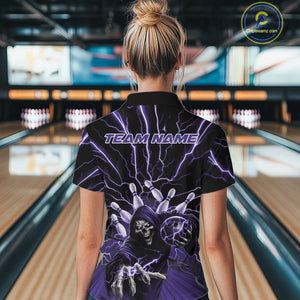 Custom Purple Lightning Grim Reaper Bowling Women Quarter-Zip Shirt, Halloween Outfit IPHW9805