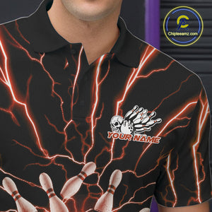 Custom Black And Red Lightning Grim Reaper Bowling Men Polo Shirt, Halloween Outfit IPHW9806