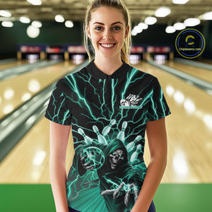 Custom Green Lightning Grim Reaper Bowling Women Quarter-Zip Shirt, Halloween Outfit IPHW9807
