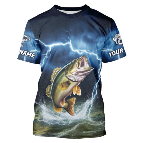 Blue Thunder Lightning Custom Largemouth Bass Fishing Tournament Fishing T Shirts IPHW8080