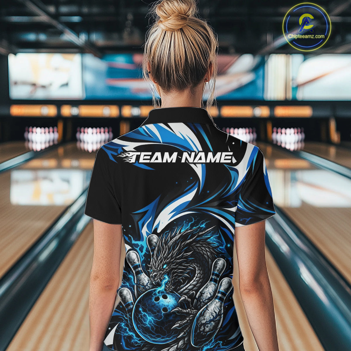 Custom Blue Lightning Dragon Bowling Women Quarter-Zip Shirts, Bowling League Shirt IPHW10355