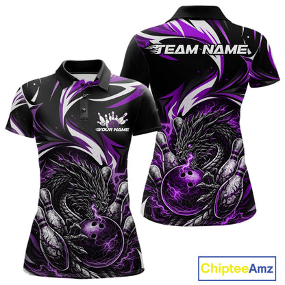 Custom Purple Lightning Dragon Bowling Women Polo Shirts, Dragon Bowling League Shirt IPHW10358